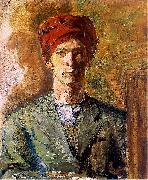 Zygmunt Waliszewski Self-portrait in red headwear Germany oil painting artist
